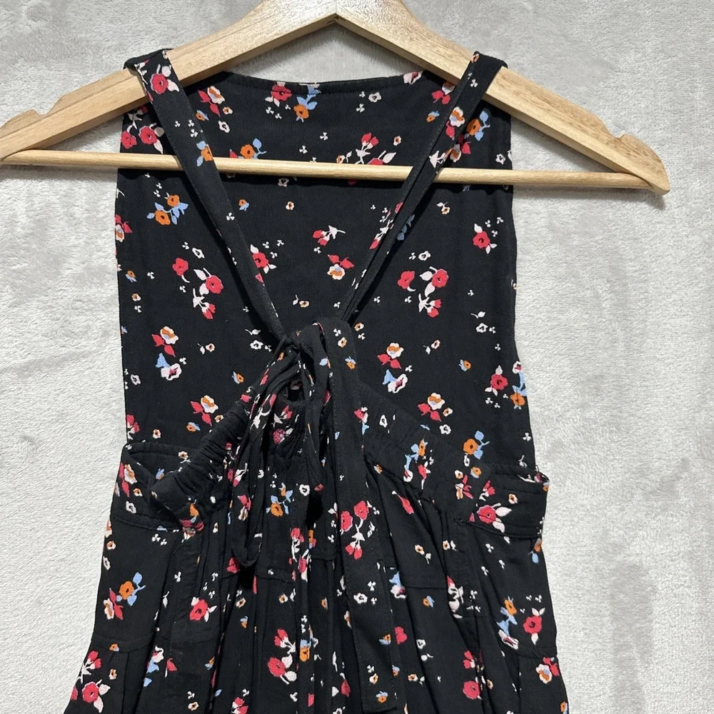 Free People Sweet in the Streets Women's Sz S Black Floral Overall Shorts Romper
